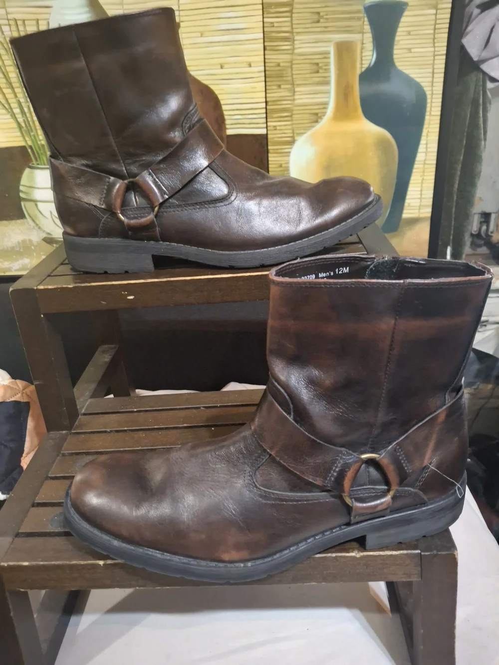Chaps Brown Leather Harness Ankle Boots